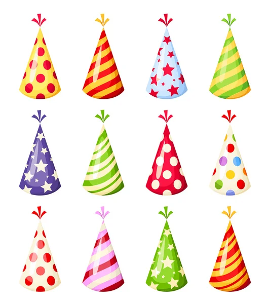 Set of colorful party hats. Vector illustration. — Stock Vector