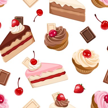 Çeşitli kek ile sorunsuz arka plan. Vektör çizim.