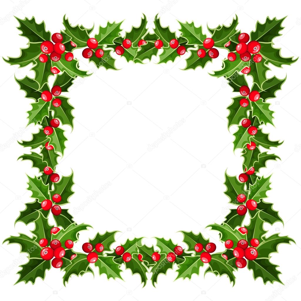 Christmas frame with holly. Vector illustration.