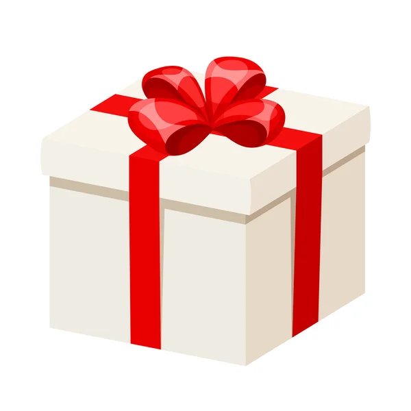 Caja de regalo blanca con cinta roja y lazo. Ilustración vectorial . — Vector de stock