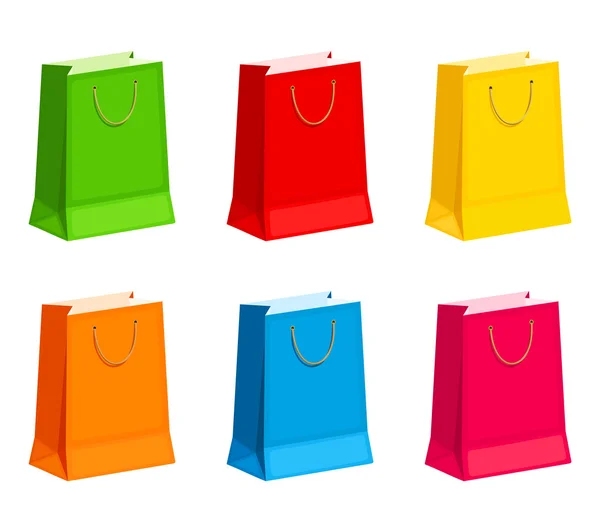 Reeks van kleurrijke cadeau of boodschappentassen. Vectorillustratie. — Stockvector
