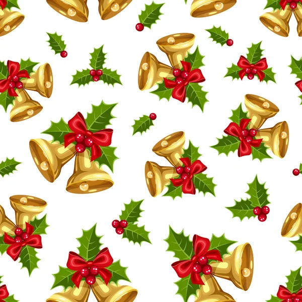 Sömlös bakgrund med gyllene Christmas bells. Vektor illustration. — Stock vektor
