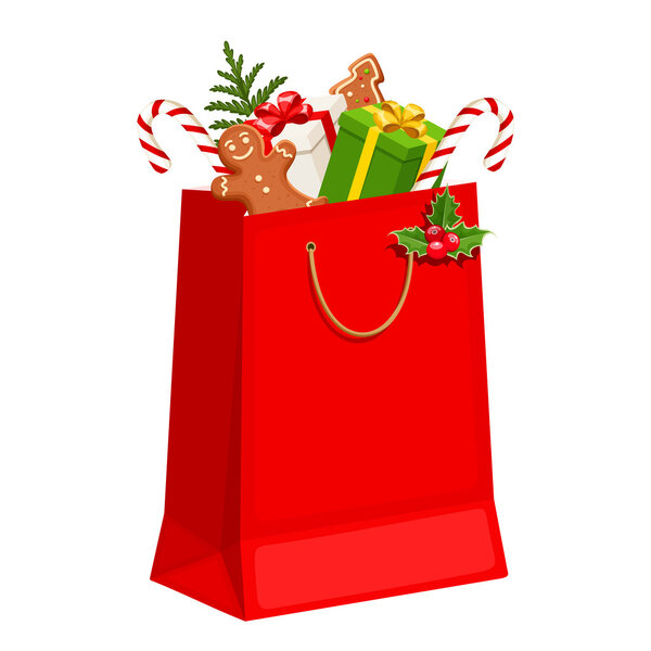 Christmas gift bag. Vector illustration.