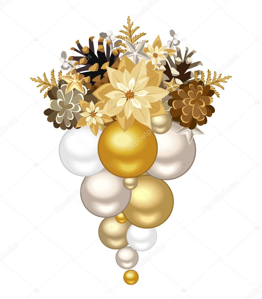 Christmas decoration with gold and silver balls. Vector illustration.
