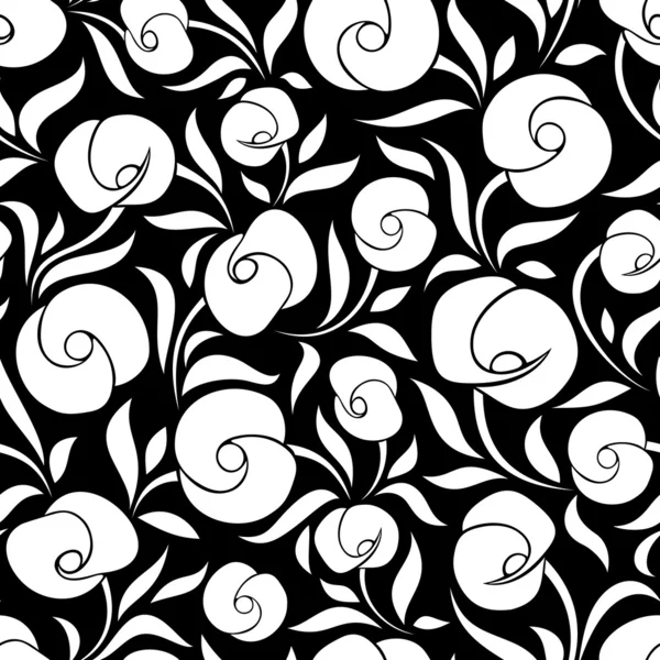 Patrón floral blanco y negro sin costuras. Ilustración vectorial . — Vector de stock