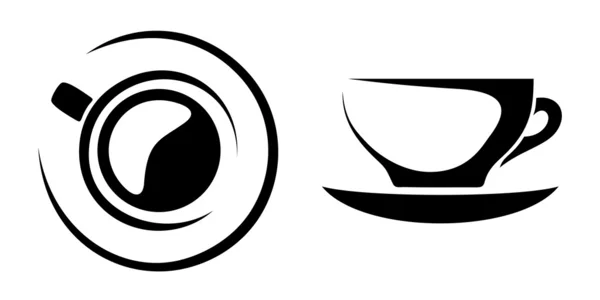 Silhouettes noires de tasses de thé ou de café. Vue du dessus et de face . — Image vectorielle