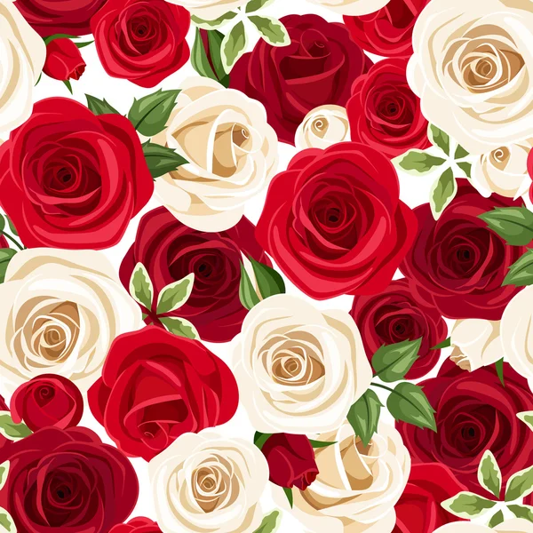 Naadloze patroon met rode en witte rozen. Vectorillustratie. — Stockvector
