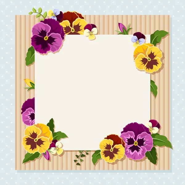 Kort med färgglada pansy blommor. Vektor eps-10. — Stock vektor