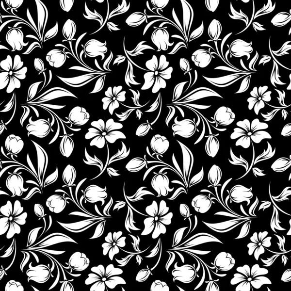Seamless black and white floral pattern. Vector illustration. — Stock Vector