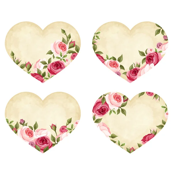 Alla hjärtans dag pergament hjärtan med rosor. Vektor eps-10. — Stock vektor