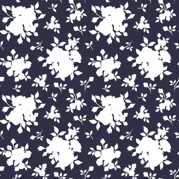 Seamless white floral pattern on dark blue. Vector illustration. — Stock Vector