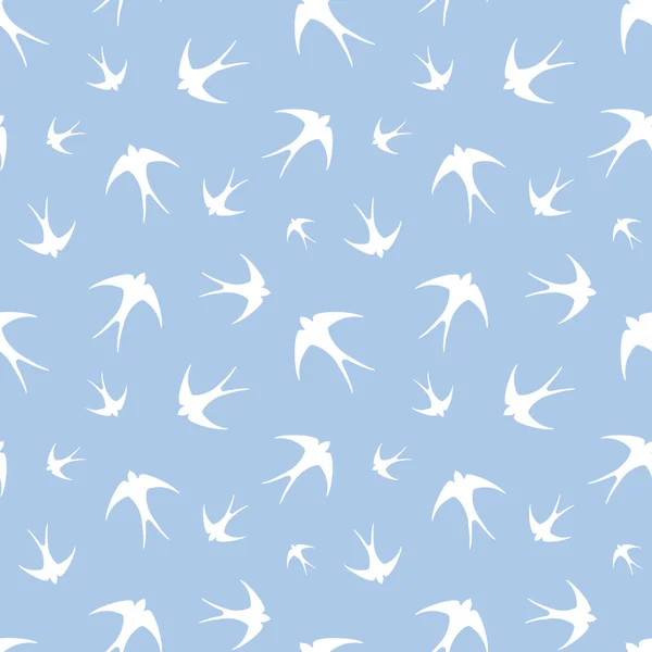 Seamless pattern with white swallows on blue. Vector illustration. — Stock Vector