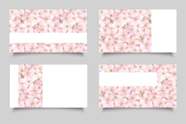 Tarjetas de visita con flores rosas. Ilustración vectorial . — Vector de stock