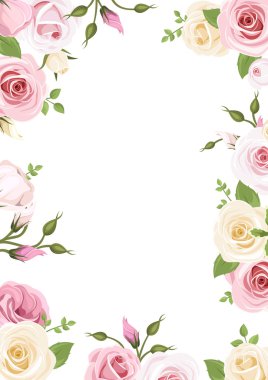 Pembe ve beyaz gül ve lisianthus çiçekler ile arka plan. Vektör çizim.