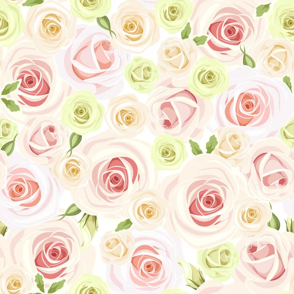 Naadloze patroon met roze en witte rozen. vectorillustratie. — Stockvector