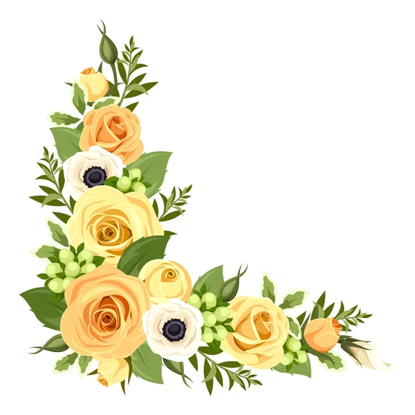 Esquina con rosas amarillas. Ilustración vectorial . — Vector de stock