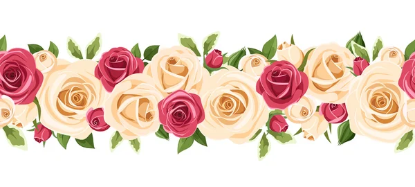 Horizontal seamless background with red and white roses. Vector illustration. — Stock Vector