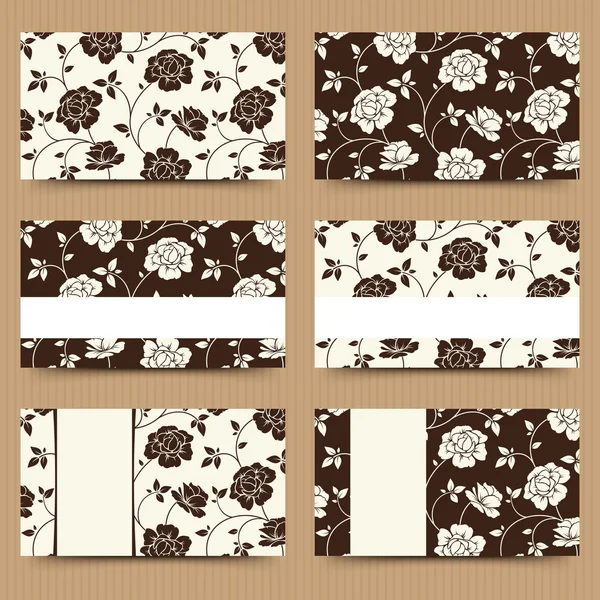 Tarjetas de visita con patrón floral marrón y blanco. Ilustración vectorial . — Vector de stock