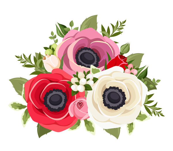 Bouquet of colorful anemone flowers. Vector illustration.