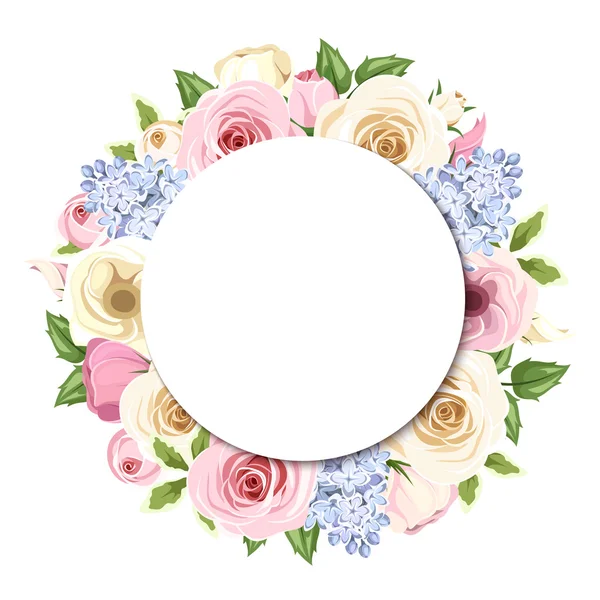 Фон с розовыми, белыми и синими цветами, лисиантусами и лилаками. Вектор eps-10 . — стоковый вектор