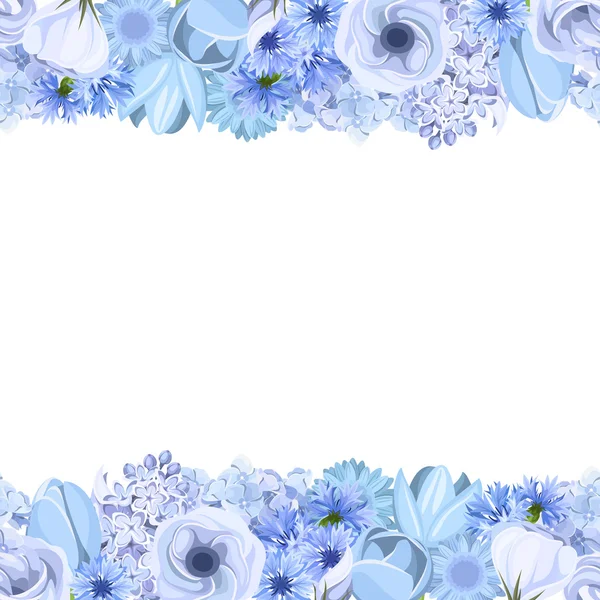 Horizontal seamless background with blue flowers. Vector illustration. — Stock Vector