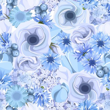 Seamless background with blue flowers. Vector illustration. clipart
