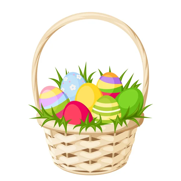Húsvét színes tojások a kosárba. Vektoros illusztráció. — Stock Vector