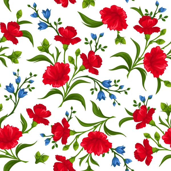 Naadloze patroon met rode en blauwe bloemen. Vectorillustratie. — Stockvector