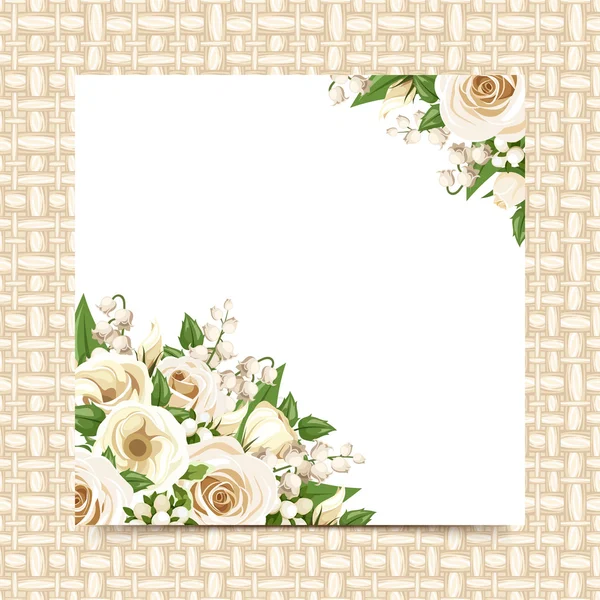 Tarjeta con flores blancas sobre fondo de mimbre. Vector eps-10 . — Vector de stock