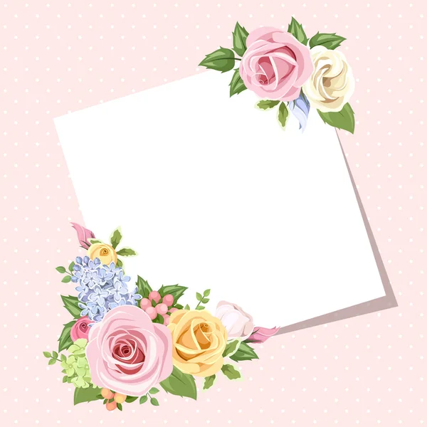 Cartão com rosas coloridas e flores lisianthus. Vetor eps-10 . — Vetor de Stock