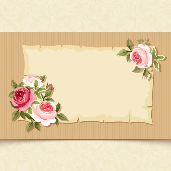 Vintage card with red and pink roses. Vector eps-10. — Stock Vector