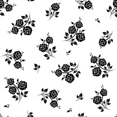 Dikişsiz siyah-beyaz çiçek desenli. vektör çizim.