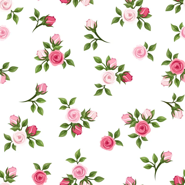 Patrón sin costuras con rosas rosadas. Ilustración vectorial. — Vector de stock