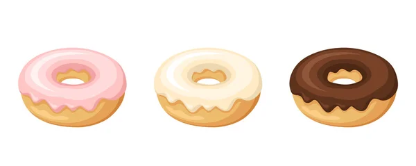 Набор из трех пончиков. Векторная иллюстрация . — стоковый вектор