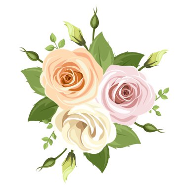 Pembe ve turuncu gül buketi. Vektör çizim.