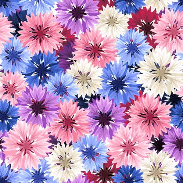 Seamless pattern with colorful cornflowers. Vector illustration. — Stock Vector