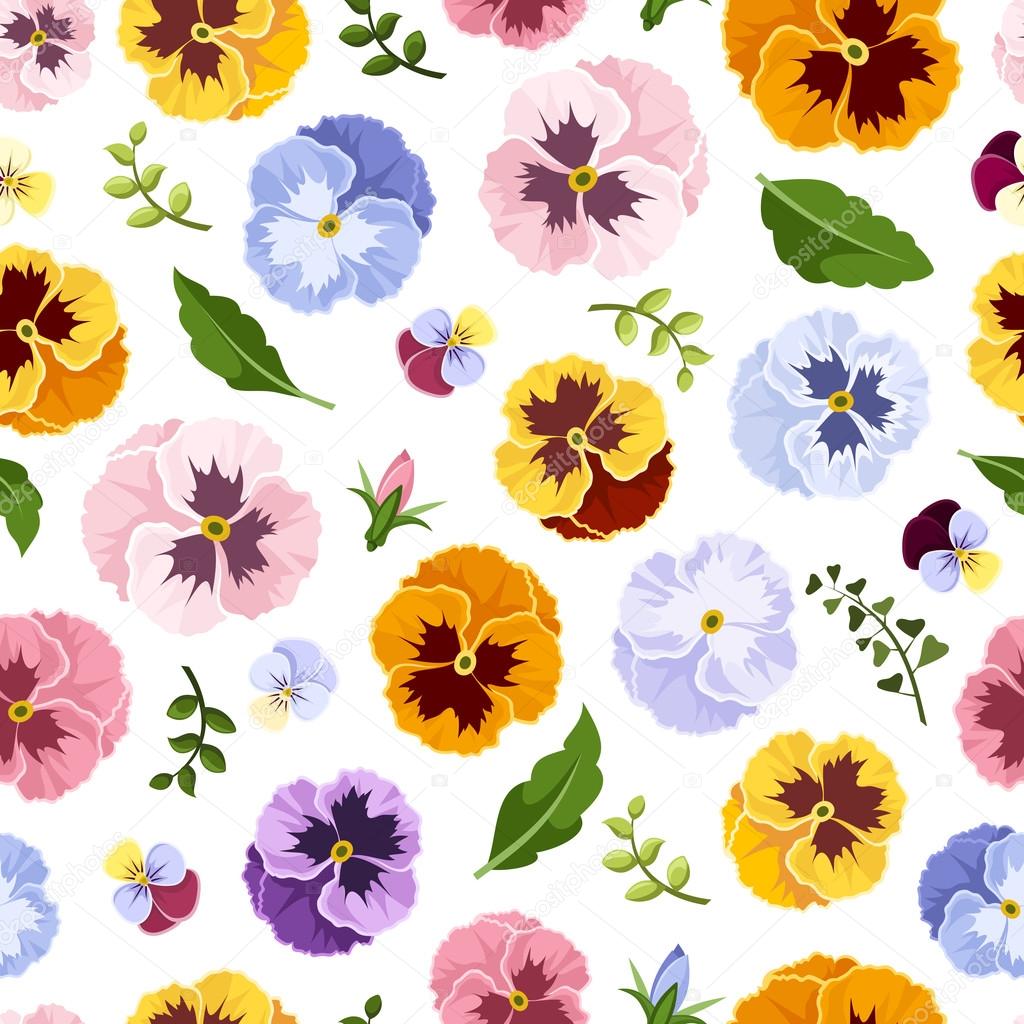 Seamless pattern with colorful pansy flowers. Vector illustration.
