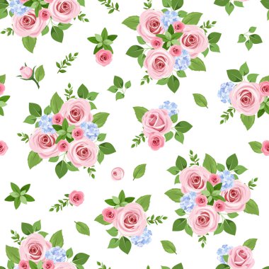 Pembe güllerle kusursuz desen. Vektör illüstrasyonu.