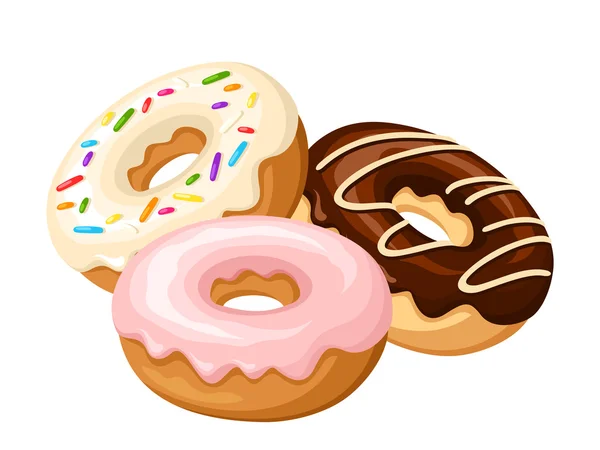 Three donuts. Vector illustration. — Stock Vector
