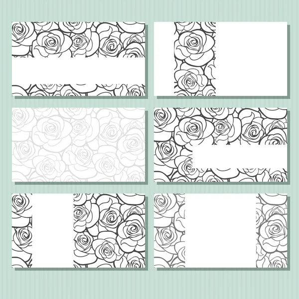 Tarjetas de visita con patrón de rosas. Ilustración vectorial . — Vector de stock