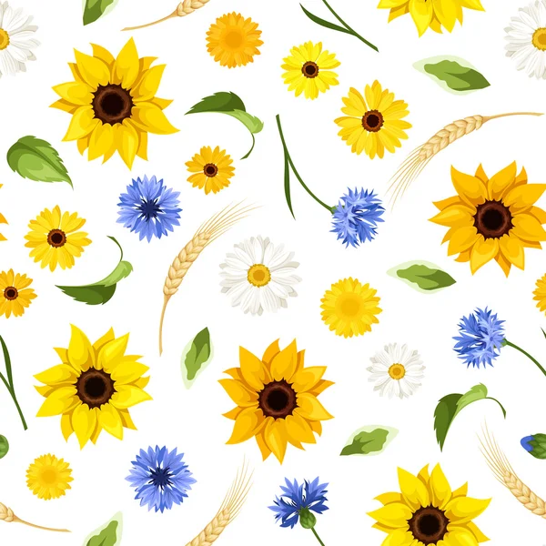 Modello senza cuciture con fiori estivi. Illustrazione vettoriale . — Vettoriale Stock