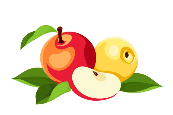 Czerwony i żółty jabłka na białym tle. Ilustracja wektorowa. — Wektor stockowy