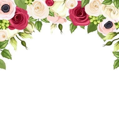 Background with red, pink and white flowers. Vector illustration. clipart