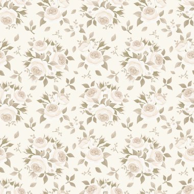 Gül ile Seamless bej modeli. Vektör çizim.