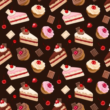 Çeşitli kek ile sorunsuz arka plan. Vektör çizim.