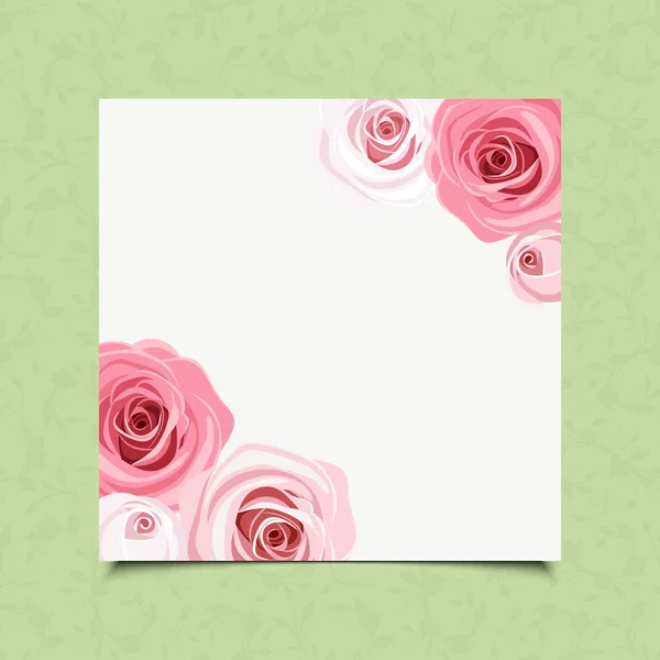 White card with pink roses. Vector eps-10. — Stock Vector