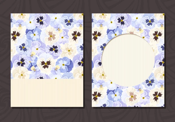 Flyer with blue and white pansy flowers. Vector eps-10. — Stockvector