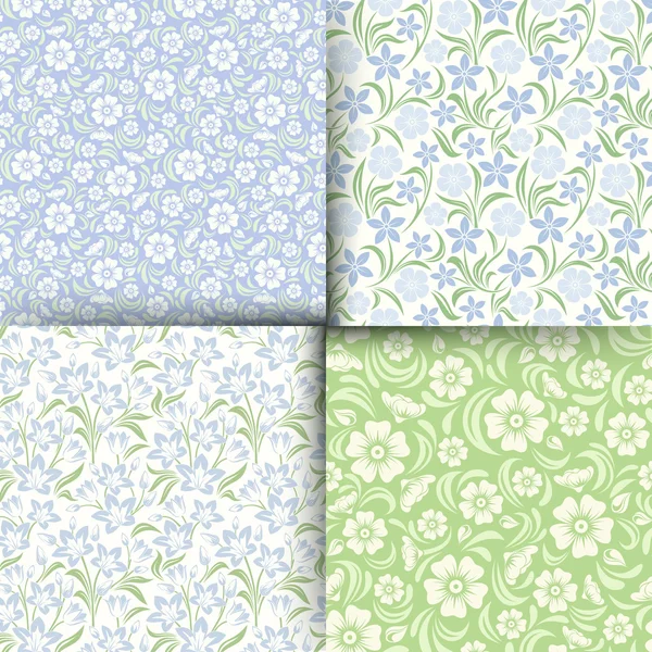 Set of blue and green seamless floral patterns. Vector illustration. — 图库矢量图片