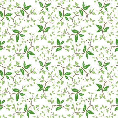 Seamless floral pattern with green leaves. Vector illustration.