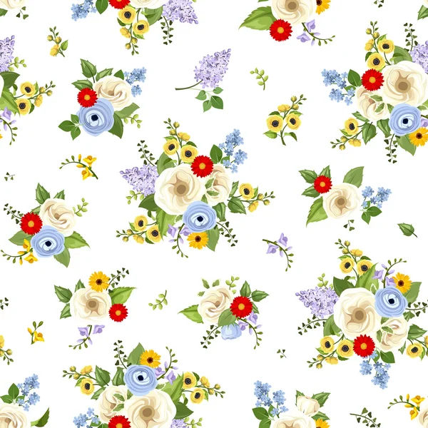 Seamless pattern with colorful flowers. Vector illustration. — Stock Vector